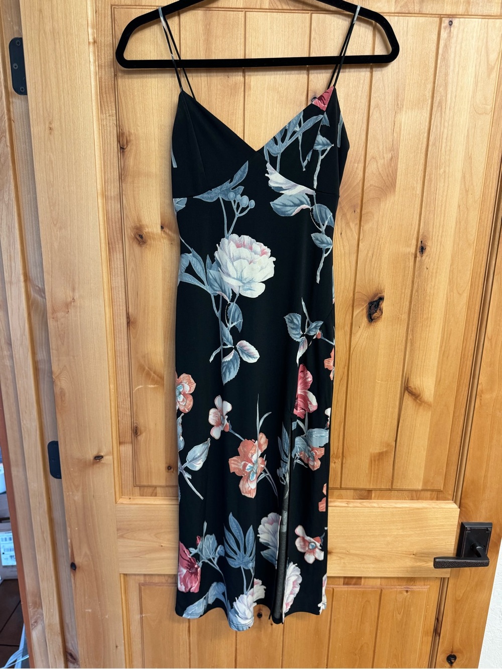 Lovely Day Black Floral Slip Midi Dress with Pink & Cream Blooms